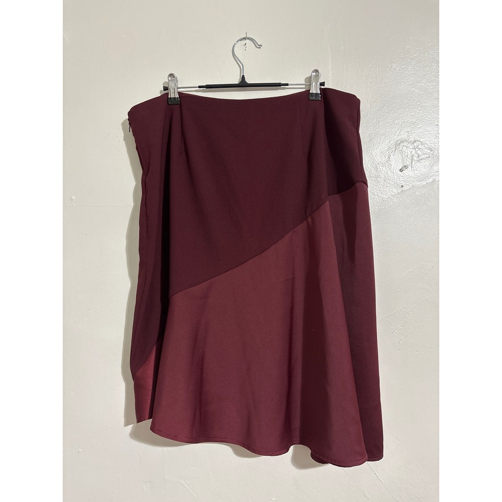 Worthington Skirt satin Burgundy A-Line Color Block Career Plus Size 18